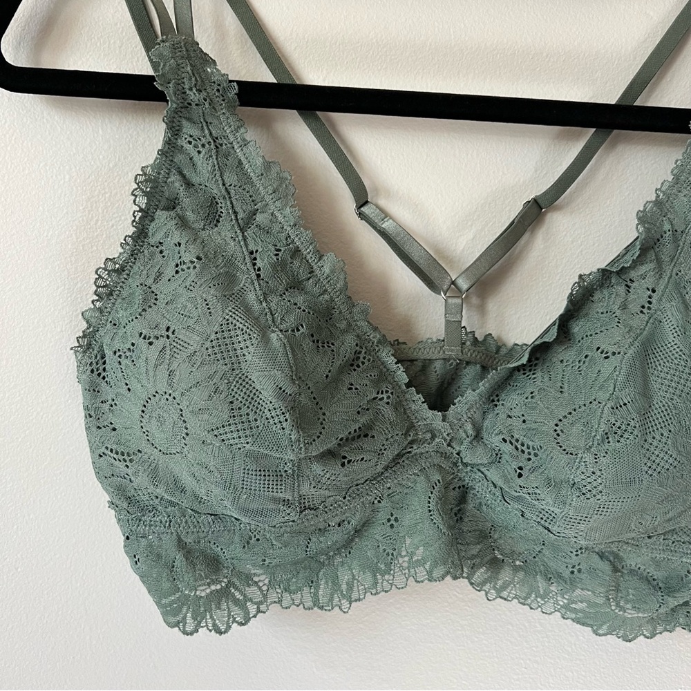 Aerie Anytime Sunflower Lace Padded Plunge Bralette in Green Size L New - Picture 5 of 10